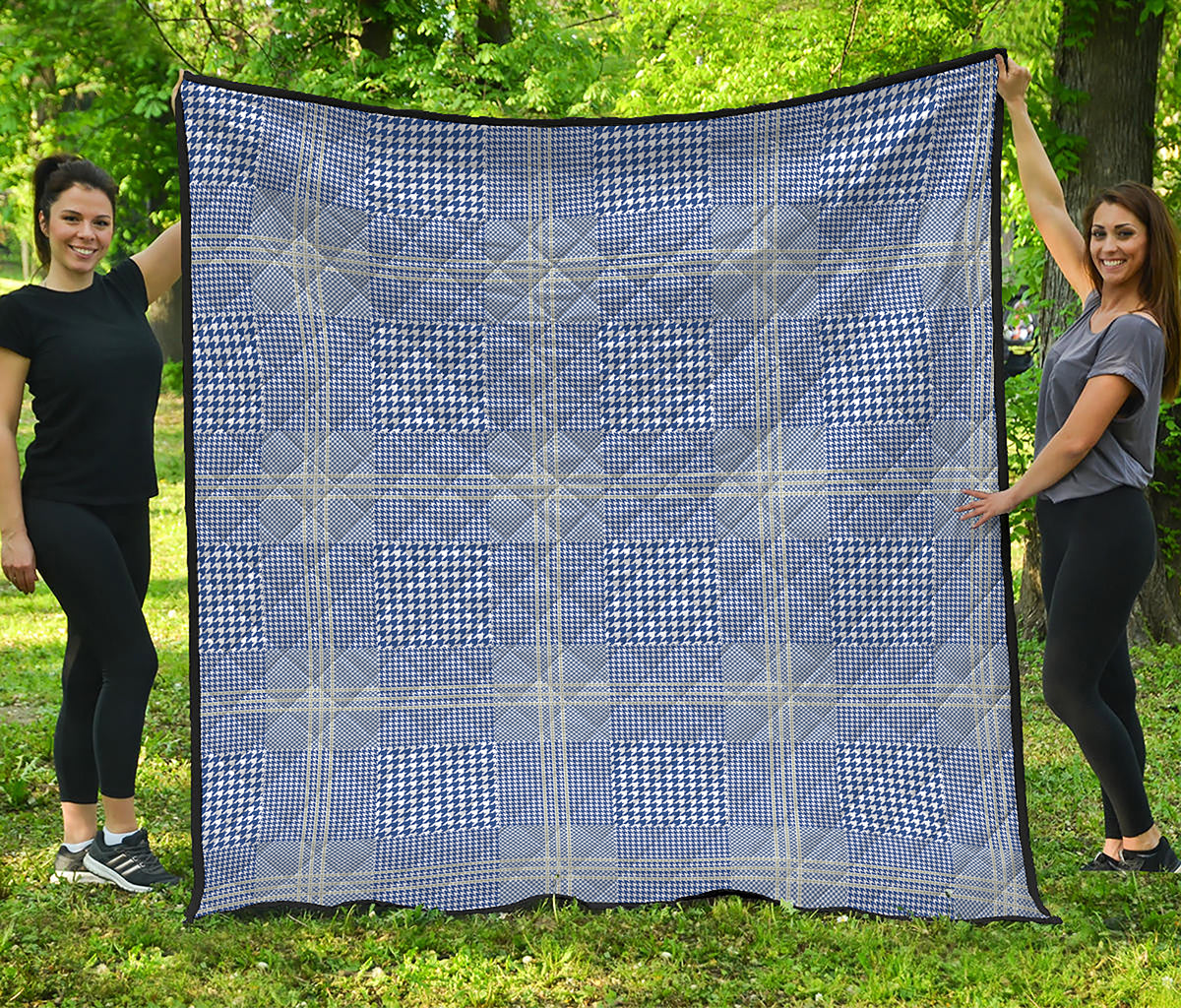 Blue And White Glen Plaid Print Quilt