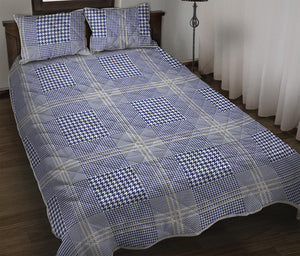 Blue And White Glen Plaid Print Quilt Bed Set