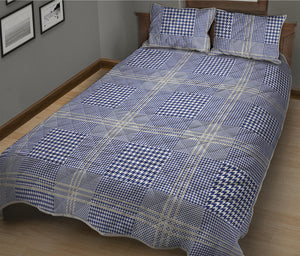 Blue And White Glen Plaid Print Quilt Bed Set