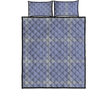 Blue And White Glen Plaid Print Quilt Bed Set