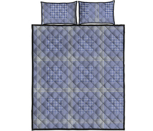 Blue And White Glen Plaid Print Quilt Bed Set