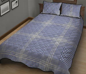 Blue And White Glen Plaid Print Quilt Bed Set