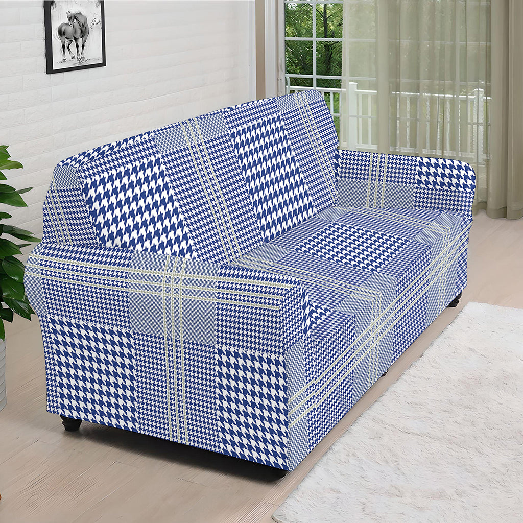 Blue And White Glen Plaid Print Sofa Cover