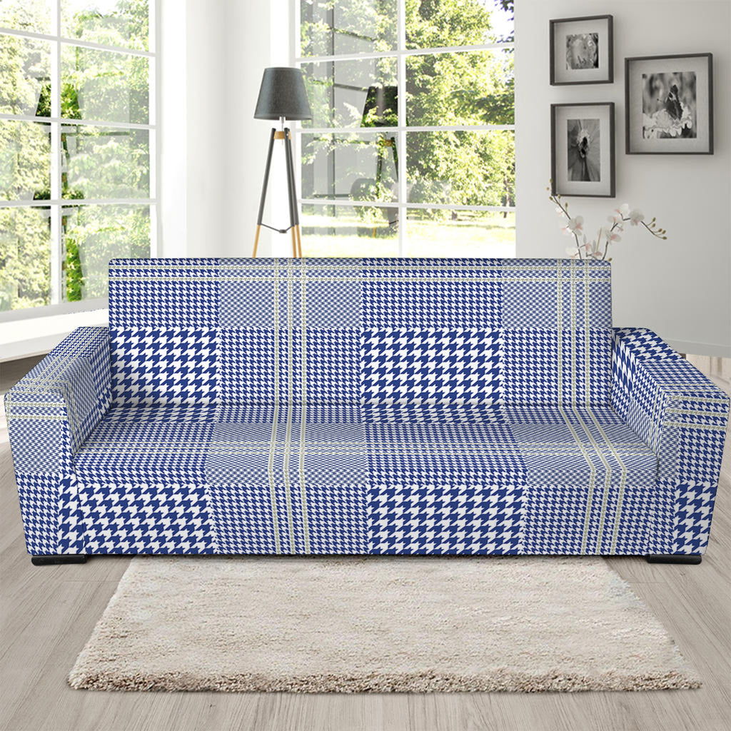 Blue And White Glen Plaid Print Sofa Slipcover