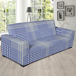 Blue And White Glen Plaid Print Sofa Slipcover