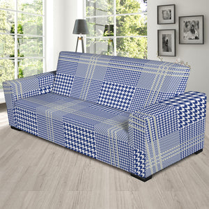 Blue And White Glen Plaid Print Sofa Slipcover