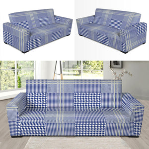 Blue And White Glen Plaid Print Sofa Slipcover