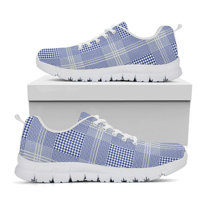 Blue And White Glen Plaid Print White Sneakers
