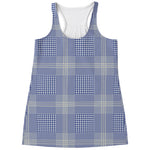 Blue And White Glen Plaid Print Women's Racerback Tank Top