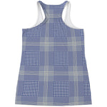 Blue And White Glen Plaid Print Women's Racerback Tank Top