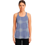 Blue And White Glen Plaid Print Women's Racerback Tank Top