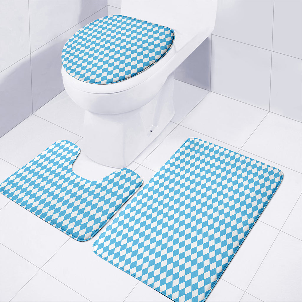 Blue And White Harlequin Pattern Print 3 Piece Bath Mat Set