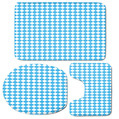 Blue And White Harlequin Pattern Print 3 Piece Bath Mat Set