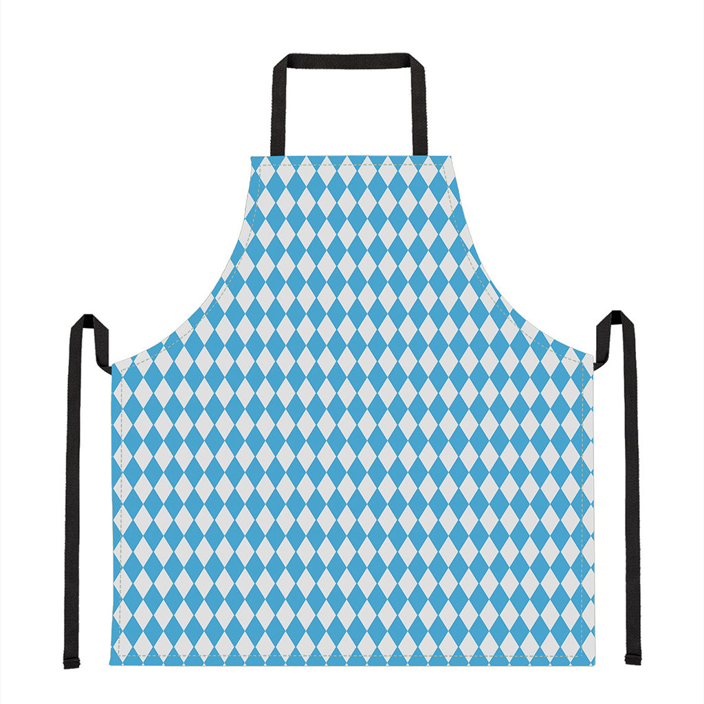 Blue And White Harlequin Pattern Print Apron