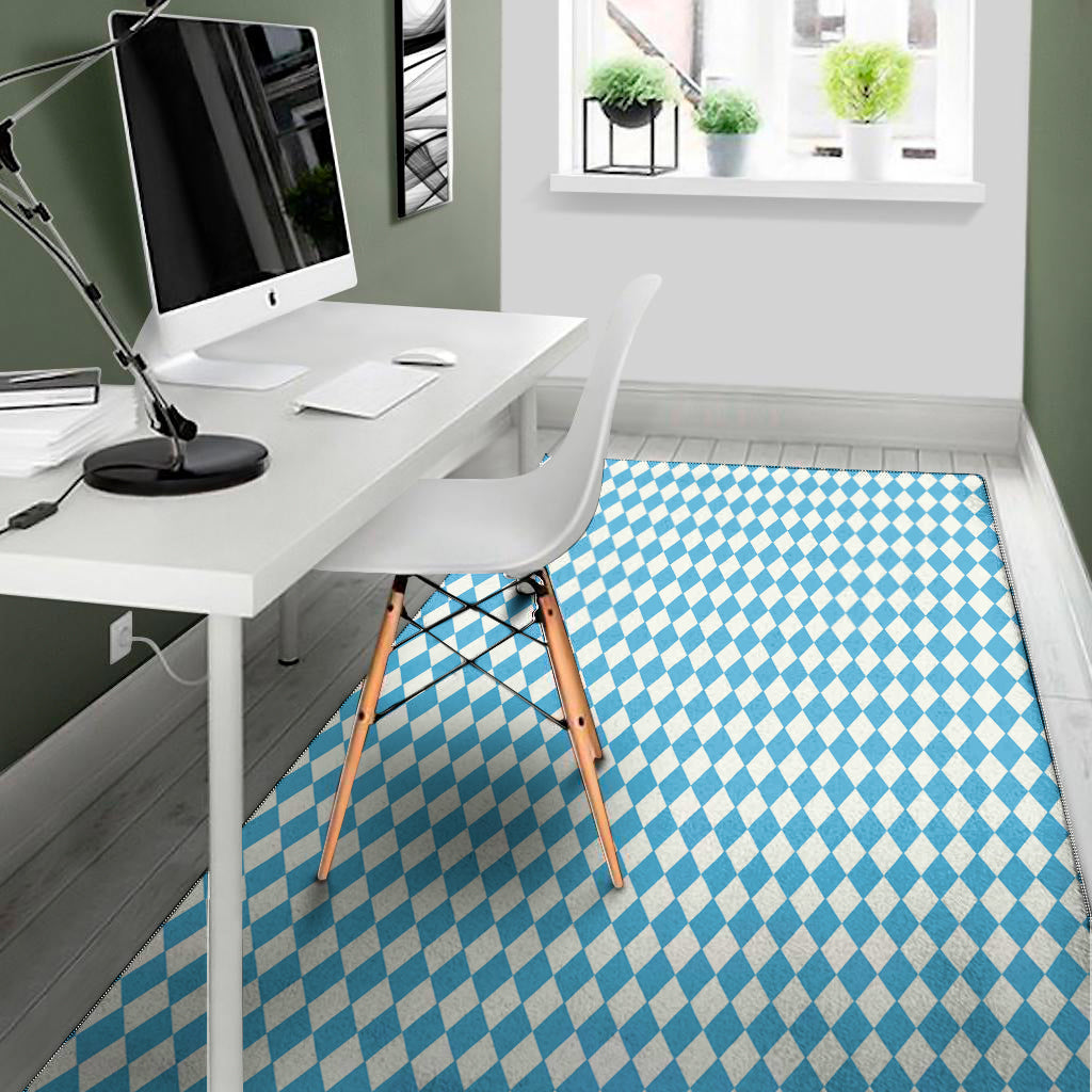 Blue And White Harlequin Pattern Print Area Rug