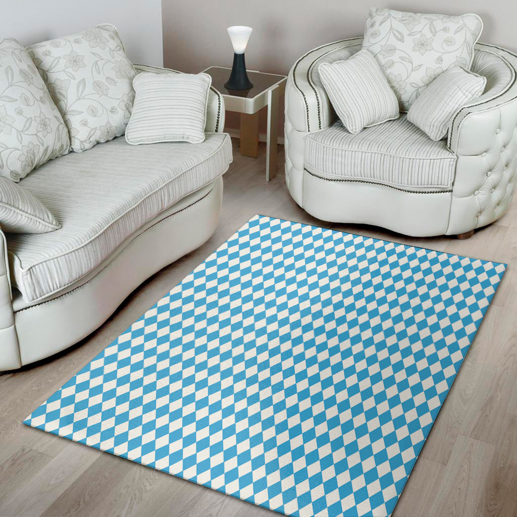 Blue And White Harlequin Pattern Print Area Rug