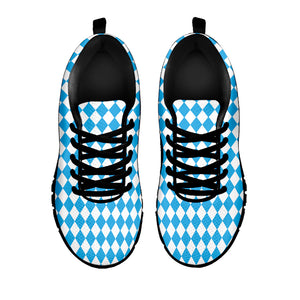 Blue And White Harlequin Pattern Print Black Sneakers