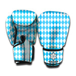 Blue And White Harlequin Pattern Print Boxing Gloves