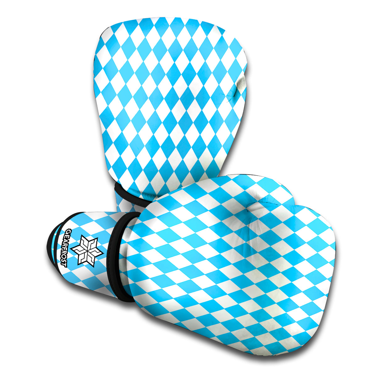 Blue And White Harlequin Pattern Print Boxing Gloves