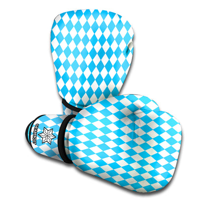 Blue And White Harlequin Pattern Print Boxing Gloves