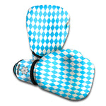 Blue And White Harlequin Pattern Print Boxing Gloves