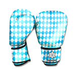 Blue And White Harlequin Pattern Print Boxing Gloves