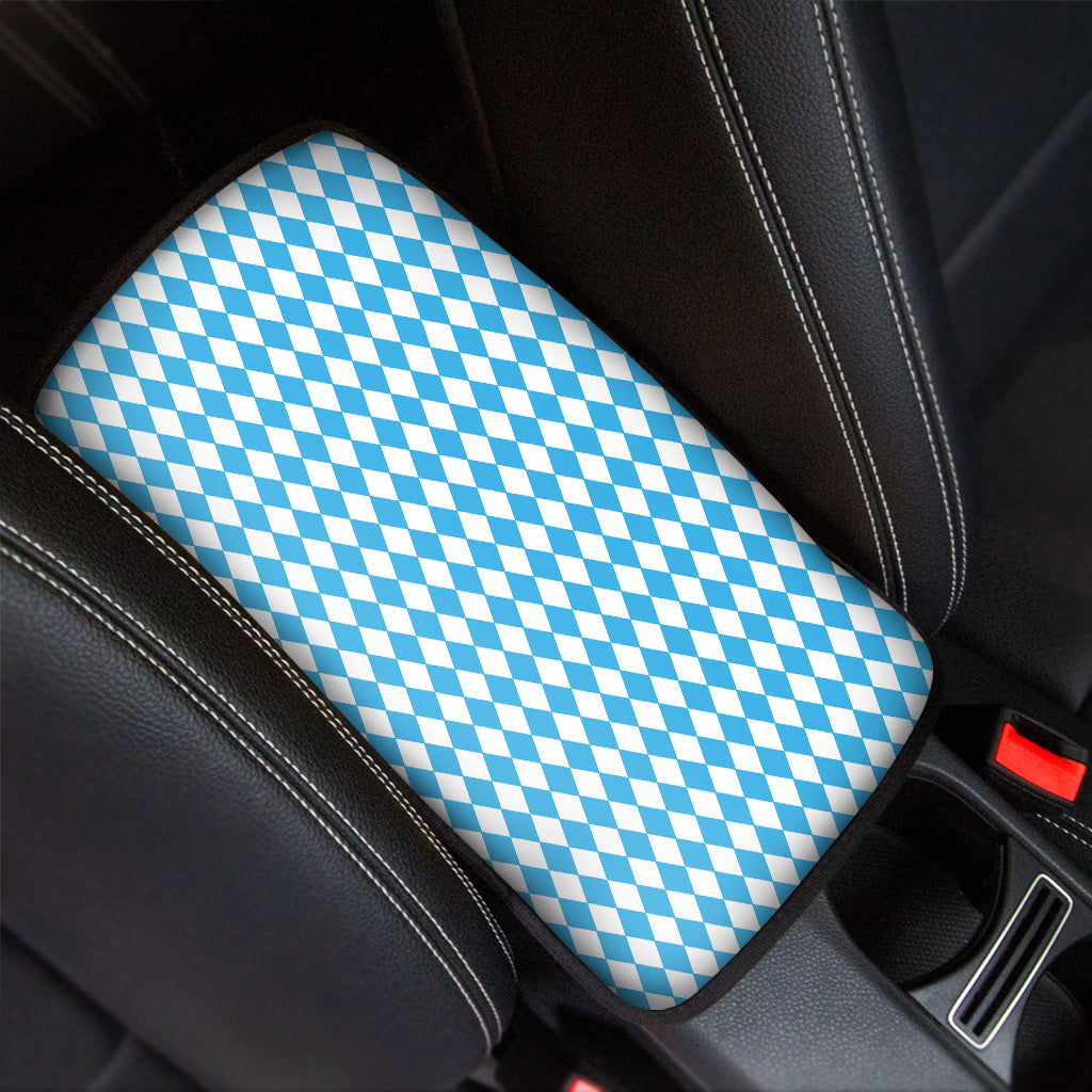 Blue And White Harlequin Pattern Print Car Center Console Cover