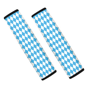 Blue And White Harlequin Pattern Print Car Seat Belt Covers