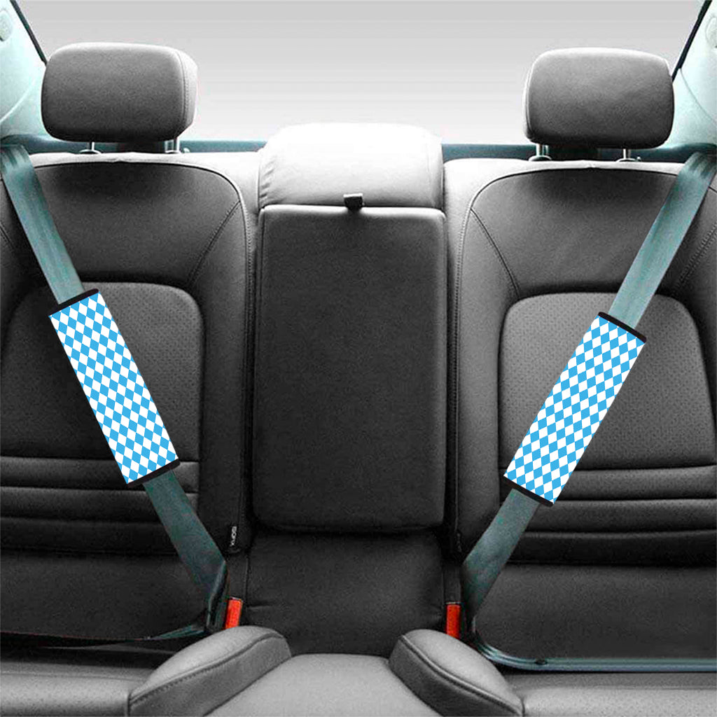 Blue And White Harlequin Pattern Print Car Seat Belt Covers