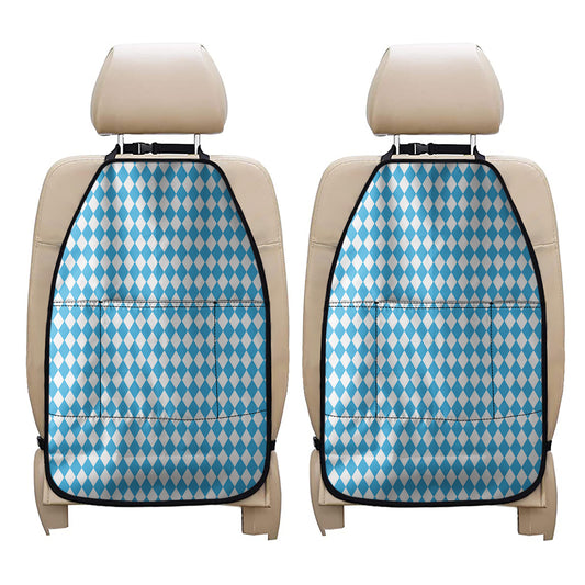 Blue And White Harlequin Pattern Print Car Seat Organizers