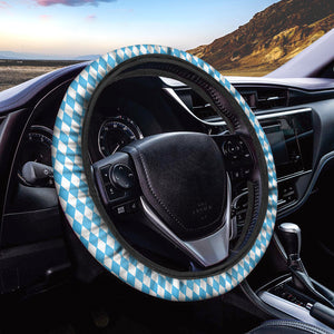 Blue And White Harlequin Pattern Print Car Steering Wheel Cover