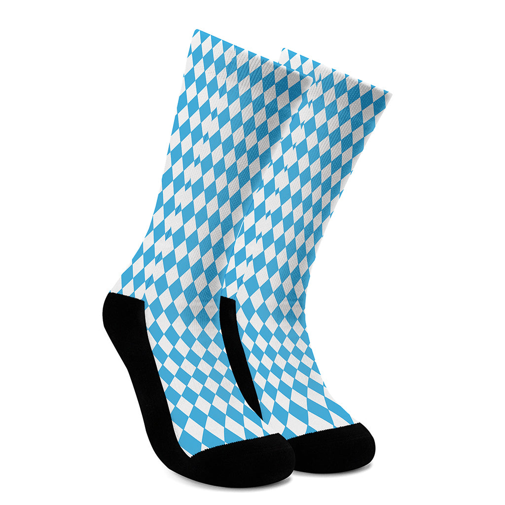 Blue And White Harlequin Pattern Print Crew Socks