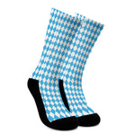 Blue And White Harlequin Pattern Print Crew Socks