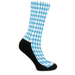 Blue And White Harlequin Pattern Print Crew Socks