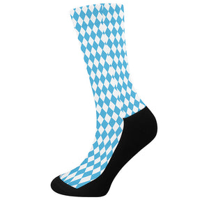 Blue And White Harlequin Pattern Print Crew Socks