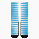 Blue And White Harlequin Pattern Print Crew Socks