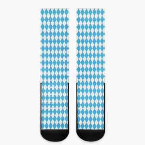 Blue And White Harlequin Pattern Print Crew Socks