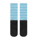 Blue And White Harlequin Pattern Print Crew Socks