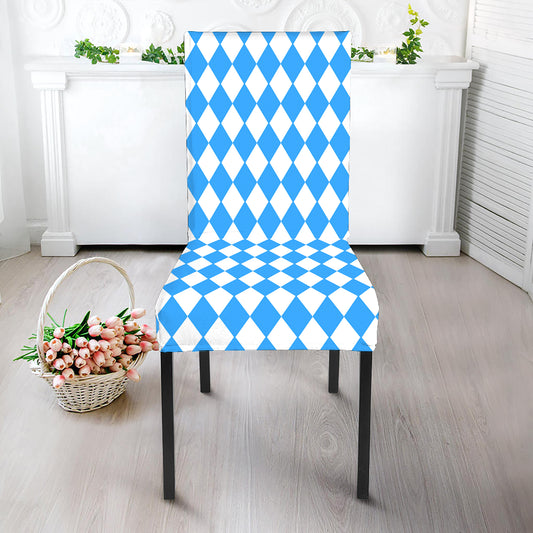 Blue And White Harlequin Pattern Print Dining Chair Slipcover