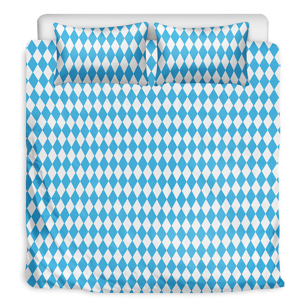 Blue And White Harlequin Pattern Print Duvet Cover Bedding Set