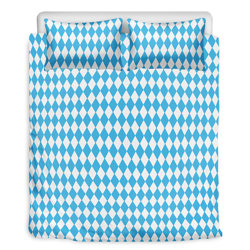 Blue And White Harlequin Pattern Print Duvet Cover Bedding Set