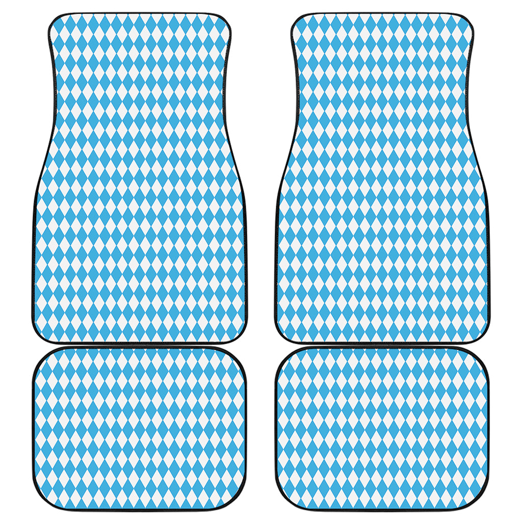 Blue And White Harlequin Pattern Print Front and Back Car Floor Mats