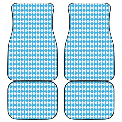 Blue And White Harlequin Pattern Print Front and Back Car Floor Mats