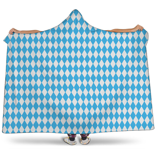 Blue And White Harlequin Pattern Print Hooded Blanket