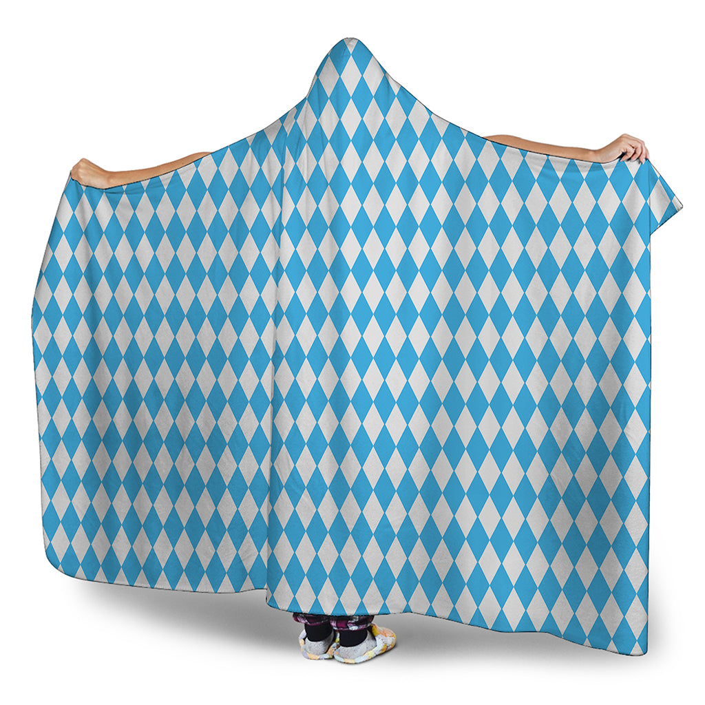 Blue And White Harlequin Pattern Print Hooded Blanket
