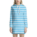 Blue And White Harlequin Pattern Print Pullover Hoodie Dress