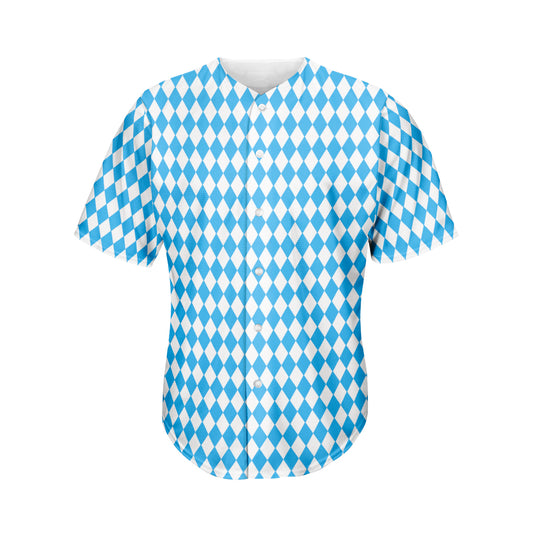 Blue And White Harlequin Pattern Print Men's Baseball Jersey