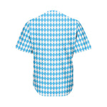 Blue And White Harlequin Pattern Print Men's Baseball Jersey