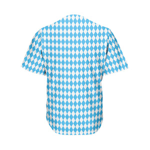 Blue And White Harlequin Pattern Print Men's Baseball Jersey