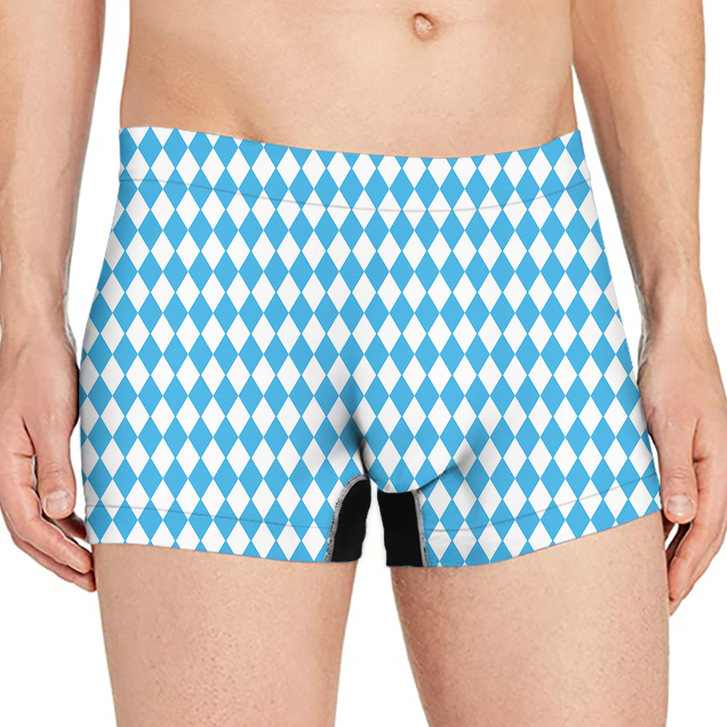 Blue And White Harlequin Pattern Print Men's Boxer Briefs